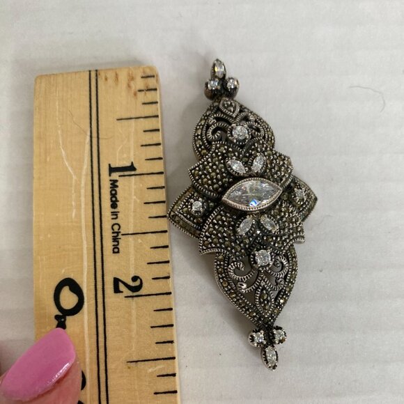 Vintage Sterling Silver Judith Jack Marcasite & Crystal Brooch Pin Glam Fairy - Picture 4 of 5